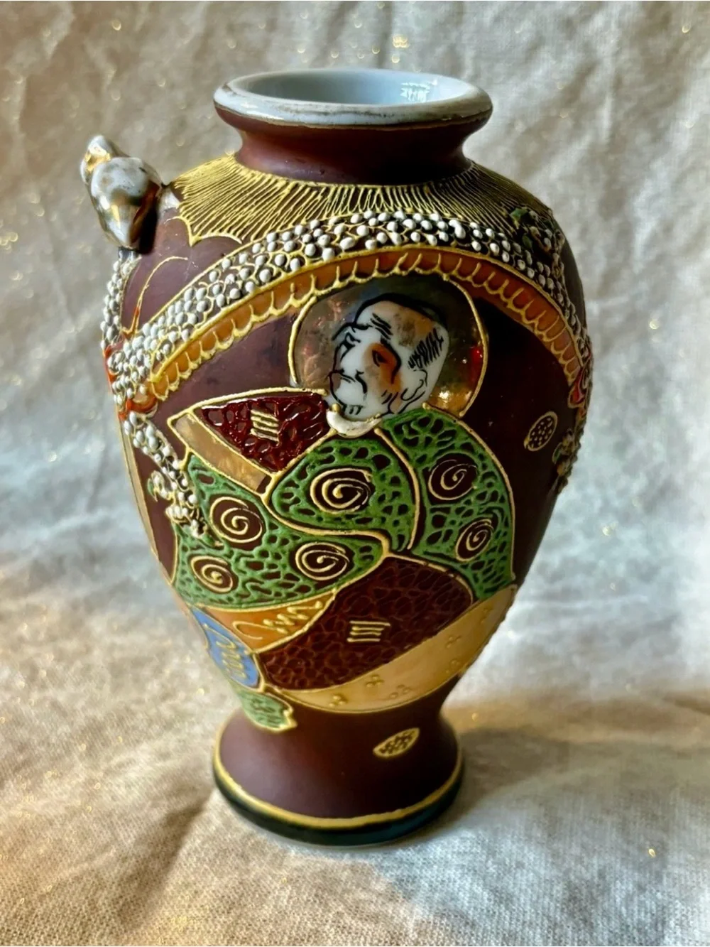 Japanese Satsuma Dragon Vase Immortals Moriage
